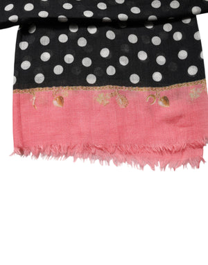 Black White Polka Dots Fringes Wrap Scarf