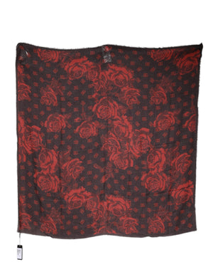 Black Red Floral Modal Wrap Shawl Scarf