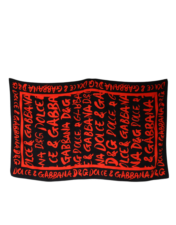 Black Red Logo Print Cotton Beach Towel