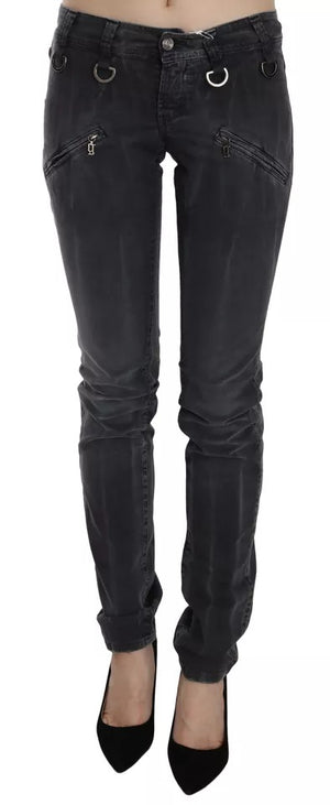 Grey Washed Low Waist Zipper Side Skinny Denim Jeans