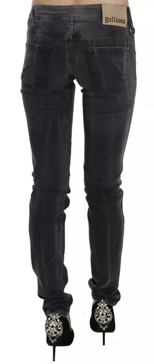 Grey Washed Low Waist Zipper Side Skinny Denim Jeans