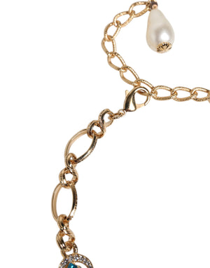 Gold Brass Pietre Oval Crystal Embellished Necklace