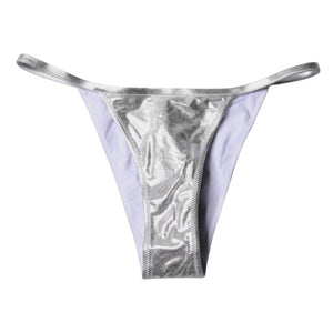 Silver Polyester Beachwear Bikini Bottom Swimwear