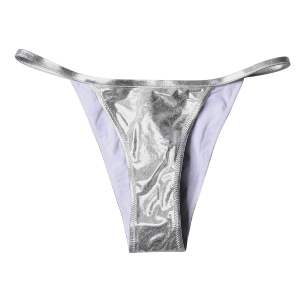 Silver Polyester Beachwear Bikini Bottom Swimwear