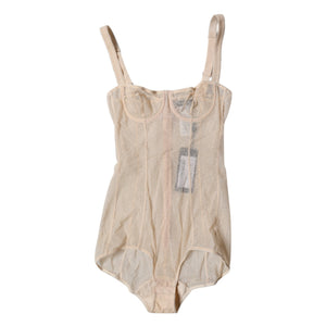 Beige Tulle Balconette Bra Bodysuit Underwear
