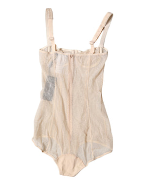 Beige Tulle Balconette Bra Bodysuit Underwear