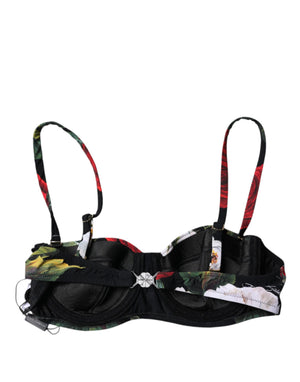 Black Floral Print Nylon Balconcino Bra Underwear