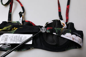 Black Floral Print Nylon Balconcino Bra Underwear