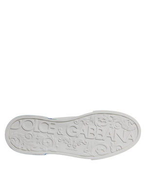 White Blue Leather Logo Low Top Sneakers Shoes