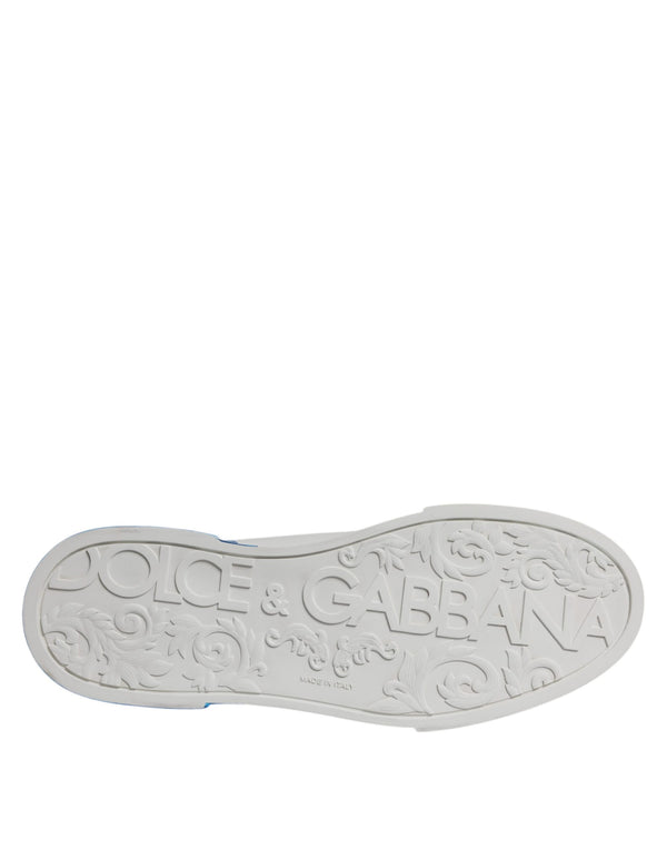 White Blue Leather Logo Low Top Sneakers Shoes