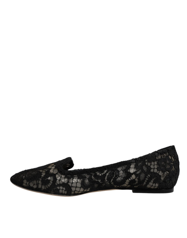 Black Taormina Lace Slip On Flats Shoes