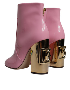Pink Patent Leather Heel Mid Calf Boots Shoes