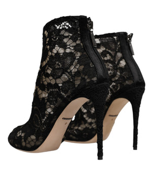 Black Floral Lace Heels Ankle Boots Shoes
