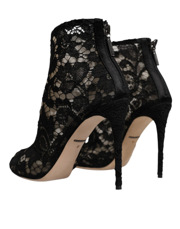 Black Floral Lace Heels Ankle Boots Shoes