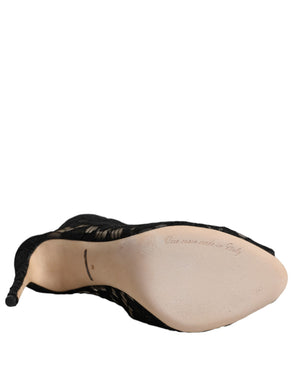 Black Floral Lace Heels Ankle Boots Shoes