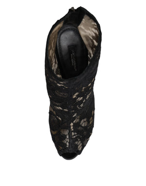 Black Floral Lace Heels Ankle Boots Shoes