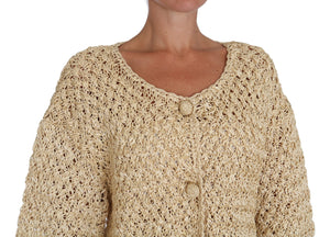 Beige Cardigan Crochet Knitted Raffia Sweater