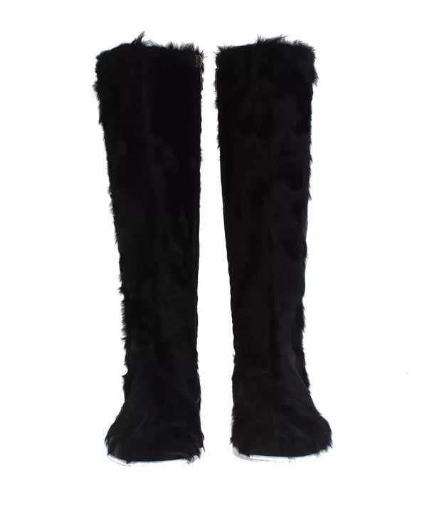 Black Xiangao Lamb Fur Leather Boots Shoes