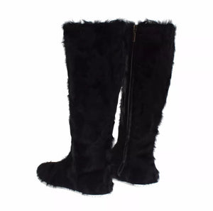 Black Xiangao Lamb Fur Leather Boots Shoes