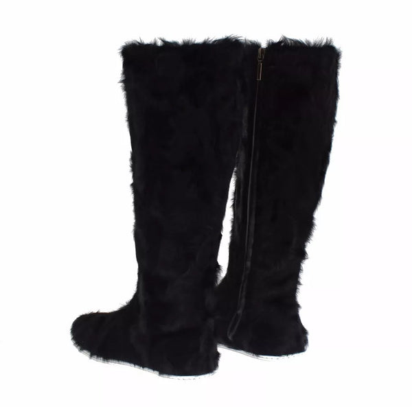 Black Xiangao Lamb Fur Leather Boots Shoes