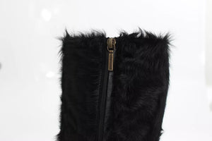 Black Xiangao Lamb Fur Leather Boots Shoes