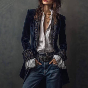 Women's Long Sleeve Solid Color Lace Velvet Jacket