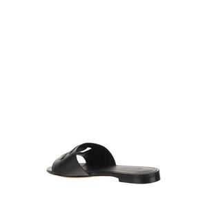 Black Calf Leather Bos Taurus Flat Sandals