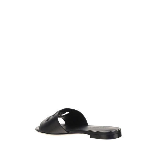 Black Calf Leather Bos Taurus Flat Sandals