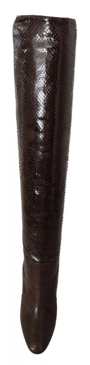 Brown Exotic Leather Heels High Boots Shoes