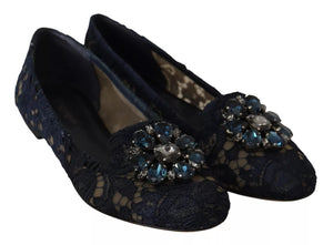 Blue Crystal Loafer Lace Ballet Flats Shoes