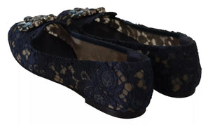 Blue Crystal Loafer Lace Ballet Flats Shoes