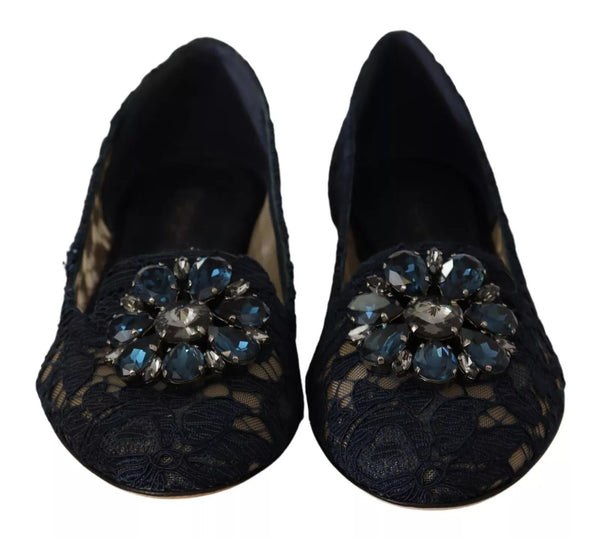 Blue Crystal Loafer Lace Ballet Flats Shoes
