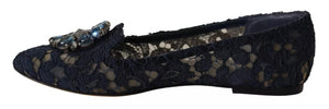 Blue Crystal Loafer Lace Ballet Flats Shoes