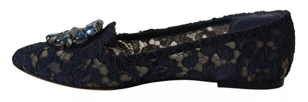 Blue Crystal Loafer Lace Ballet Flats Shoes