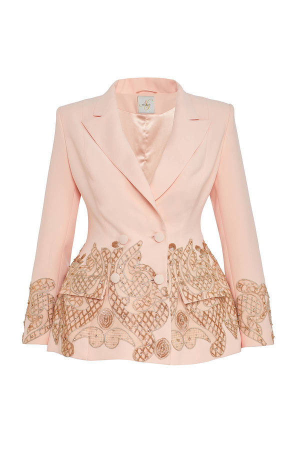 Embellished Double-Breasted Tailored Blazer