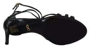 Black Leather Stiletto Heels Sandals Shoes