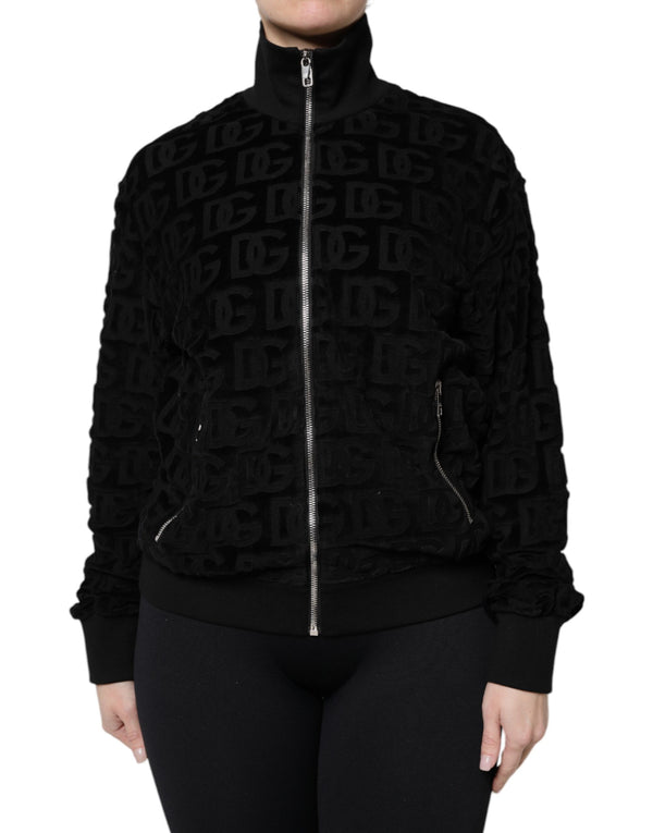 Black Logo Monogram Full Zip Bomber Jacket
