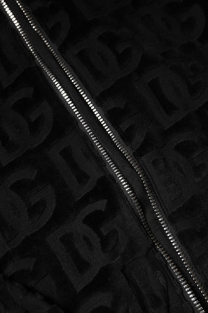 Black Logo Monogram Full Zip Bomber Jacket