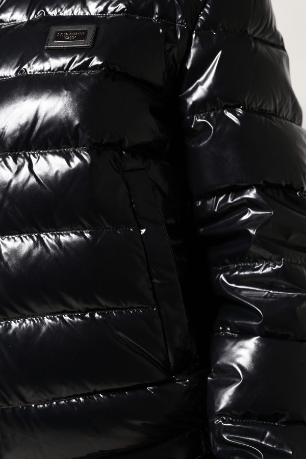 Black Logo Plaque Full Zip Puffer Jacket