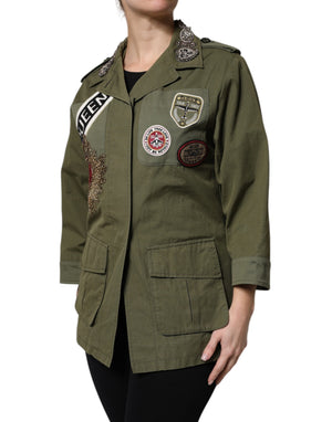 Military Green Queen Embellished Coat Jacket