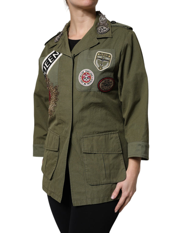 Military Green Queen Embellished Coat Jacket