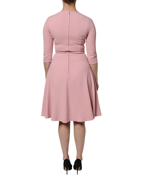 Pink A-line Flare Viscose 3/4 Sleeves Dress
