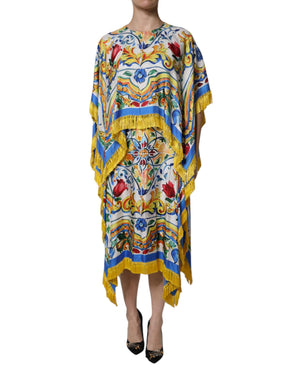 Multicolor Majolica Kaftan Short Sleeves Maxi Dress
