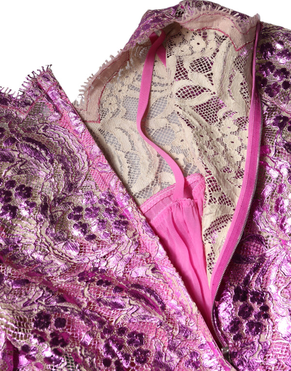 Metallic Fuchsia Floral Sheath Mini Dress