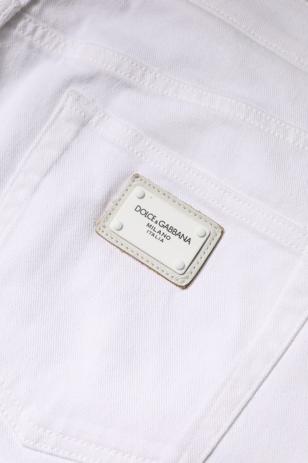 White Cotton Mid Waist Skinny Denim Jeans