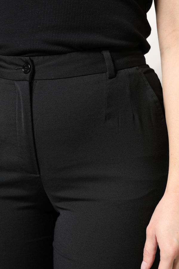 Black Polyester High Waist Slim Pants