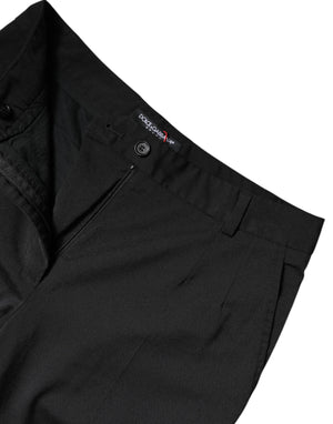 Black Polyester High Waist Slim Pants