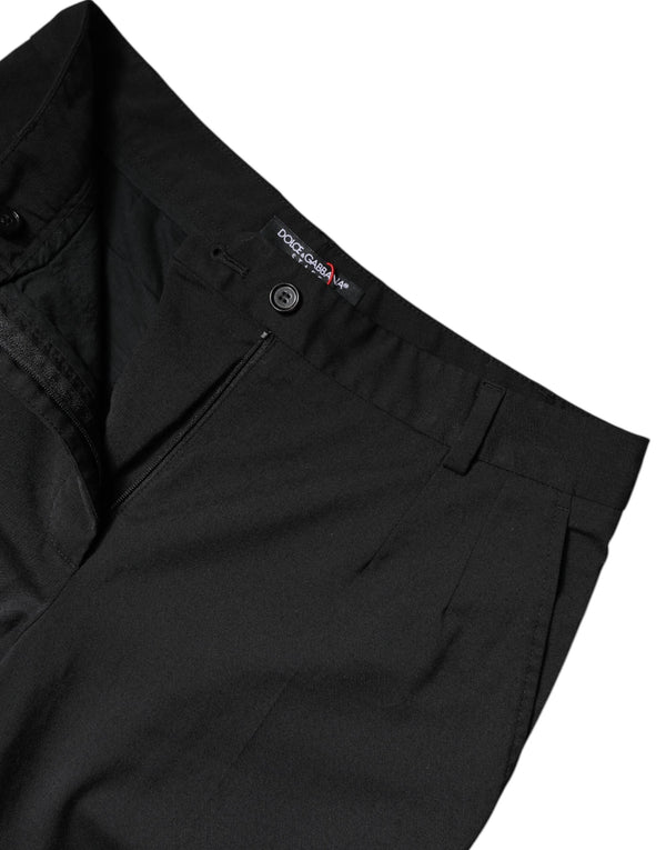 Black Polyester High Waist Slim Pants