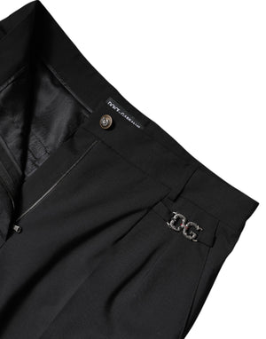 Black Polyester High Waist Dress Pants