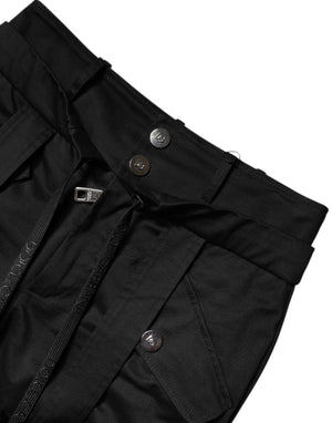 Black Cotton High Waist Cargo Pants